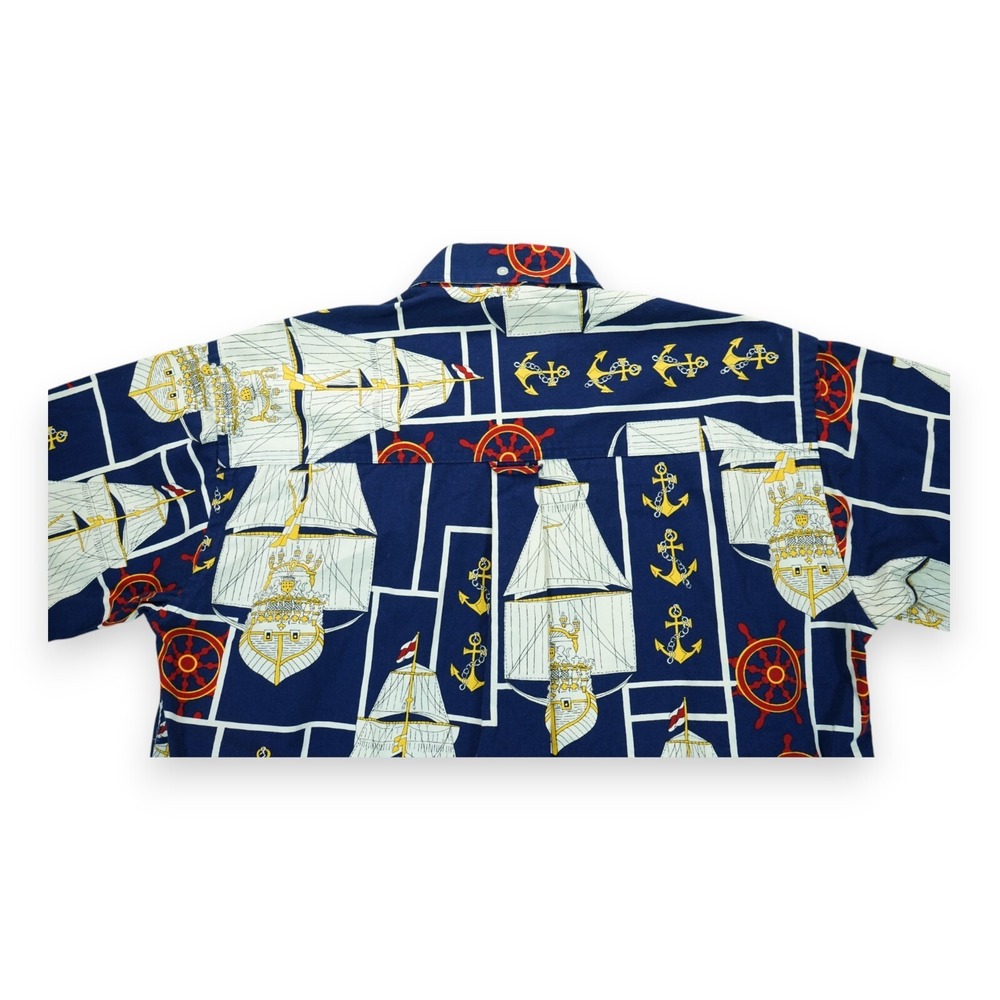VTG 80s 90s Gant Rough Weather Nautical Print AOP Canvas Shirt‎ Oversize Mens M - Picture 7 of 7